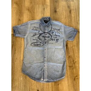 Tulip Denim‎ Co Graffiti Graphic Shirt Mens XL Blue Urban Streetwear Y2K